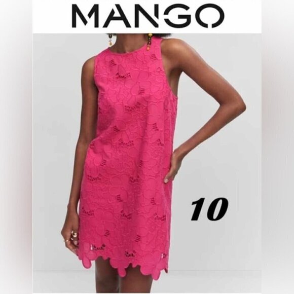 Mango - Ladies Cotton Dress Openwork Detail - Fuschia. Size: 10 (US). NWT. - Picture 1 of 14
